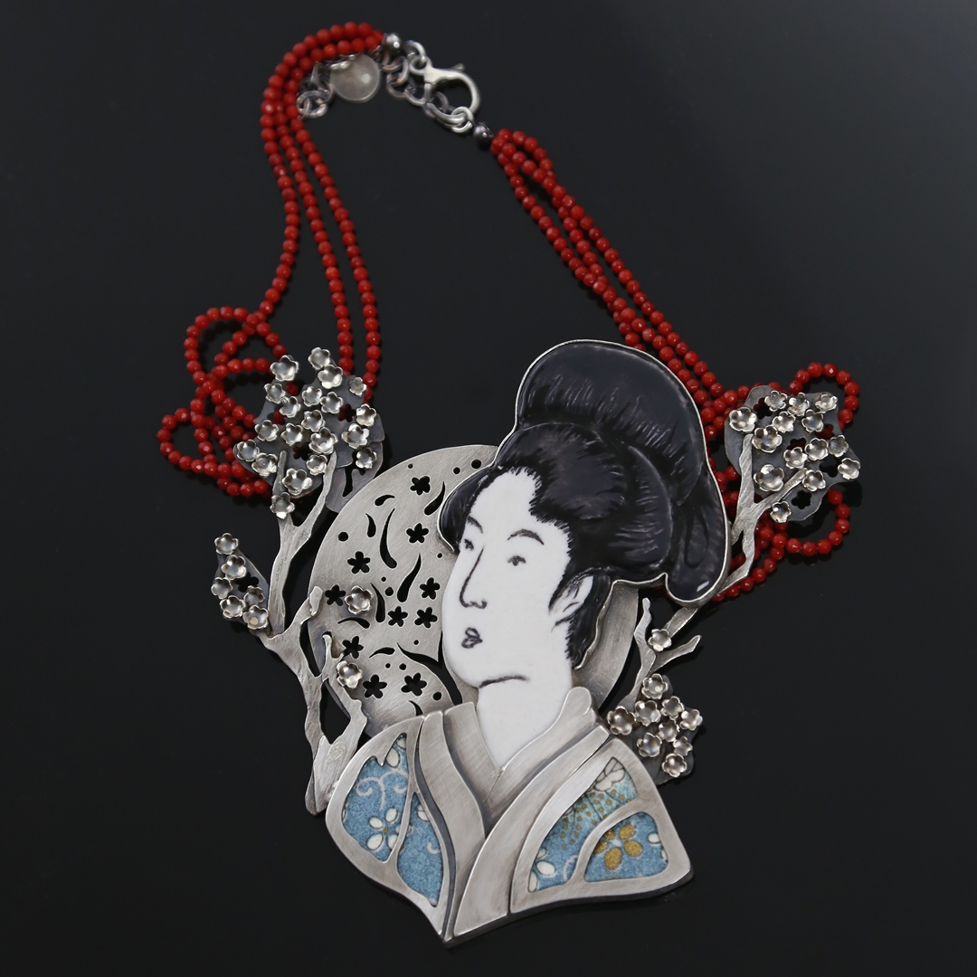autorski naszyjnik z japonką, orientalna biżuteria